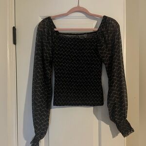Anthropologie Womens Size Small Long Sleeve Black Top With Sheer Sleeve